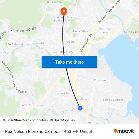 Rua Nelson Floriano Campos 1453 to Unisul map