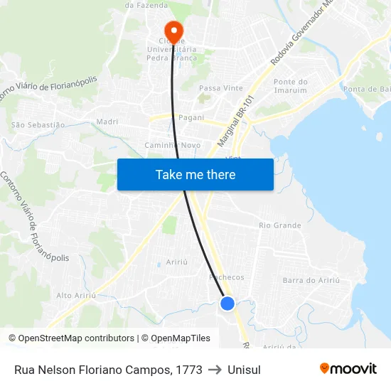 Rua Nelson Floriano Campos, 1773 to Unisul map