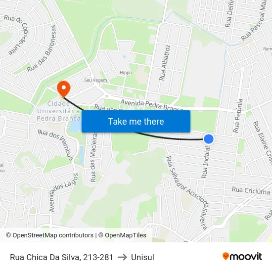 Rua Chica Da Silva, 213-281 to Unisul map