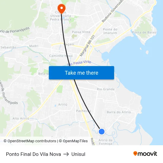 Ponto Final Do Vila Nova to Unisul map