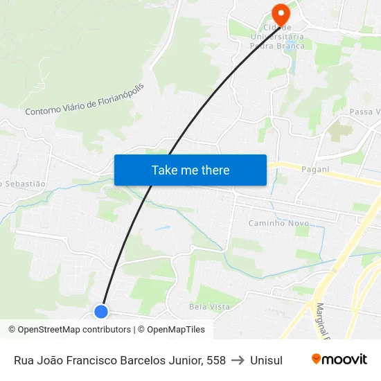 Rua João Francisco Barcelos Junior, 558 to Unisul map