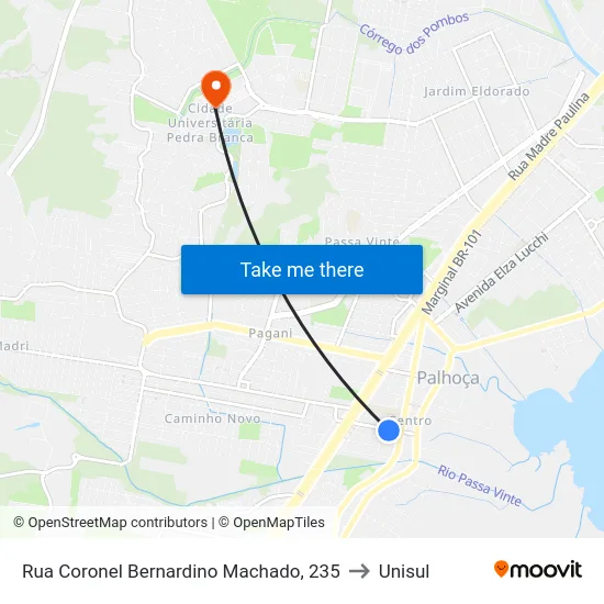 Rua Coronel Bernardino Machado, 235 to Unisul map