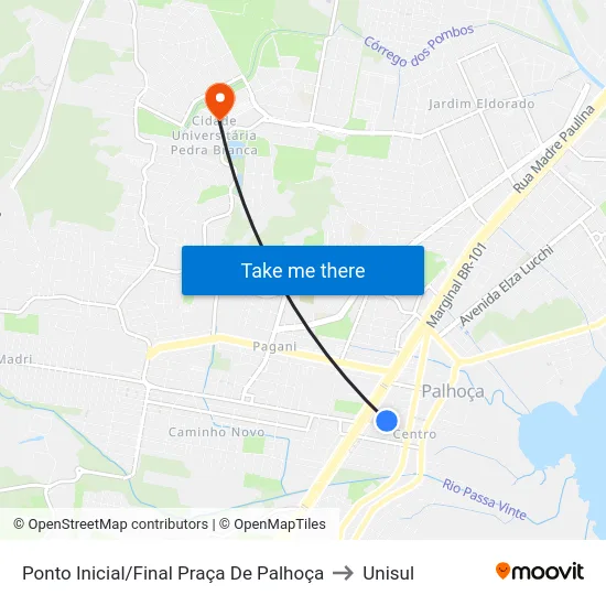 Ponto Inicial/Final Praça De Palhoça to Unisul map