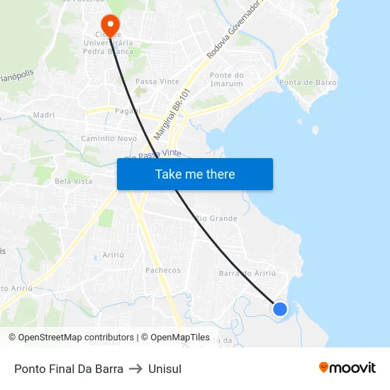 Ponto Final Da Barra to Unisul map