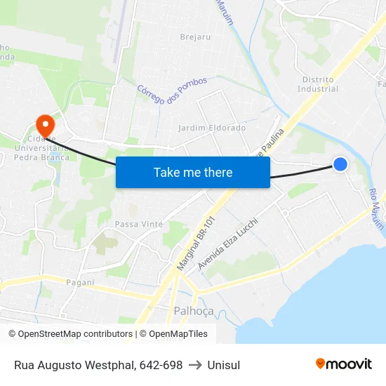 Rua Augusto Westphal, 642-698 to Unisul map