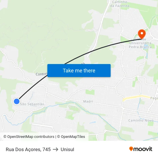 Rua Dos Açores, 745 to Unisul map