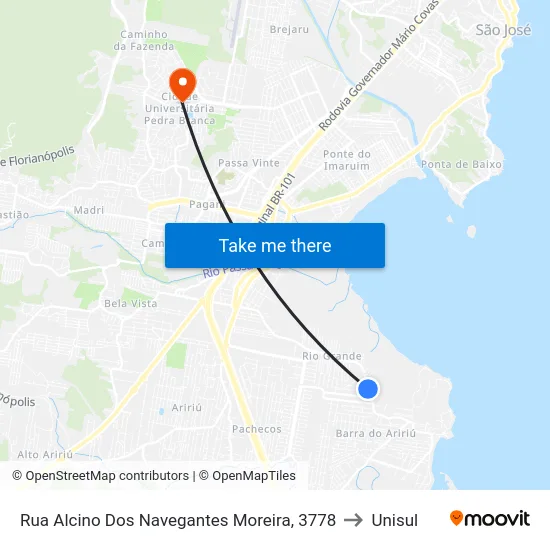 Rua Alcino Dos Navegantes Moreira, 3778 to Unisul map