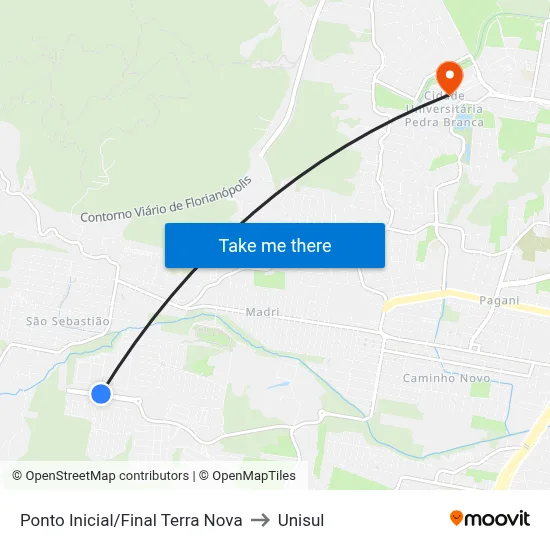 Ponto Inicial/Final Terra Nova to Unisul map