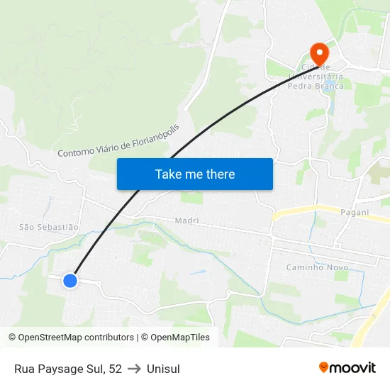 Rua Paysage Sul, 52 to Unisul map
