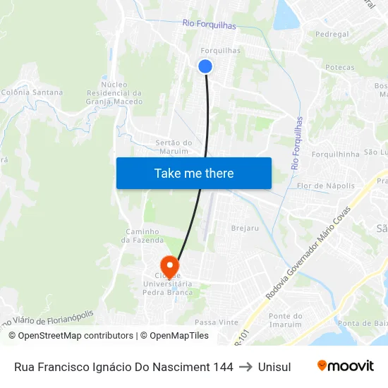 Rua Francisco Ignácio Do Nasciment 144 to Unisul map