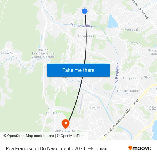 Rua Francisco I Do Nascimento 2073 to Unisul map