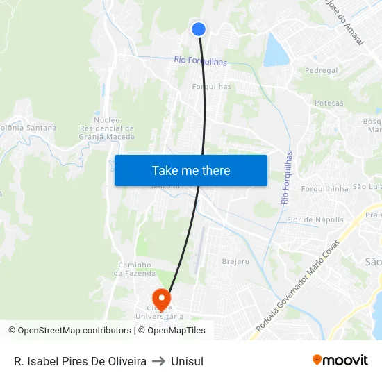 R. Isabel Pires De Oliveira to Unisul map