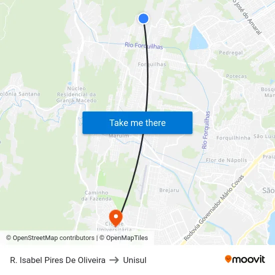 R. Isabel Pires De Oliveira to Unisul map