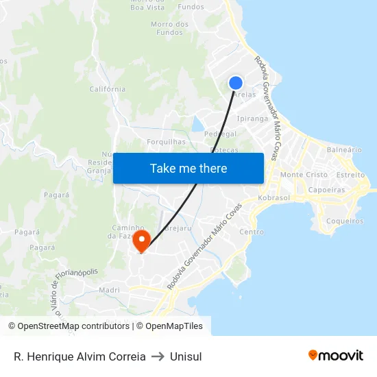 R. Henrique Alvim Correia to Unisul map