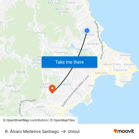 R. Álvaro Medeiros Santiago to Unisul map