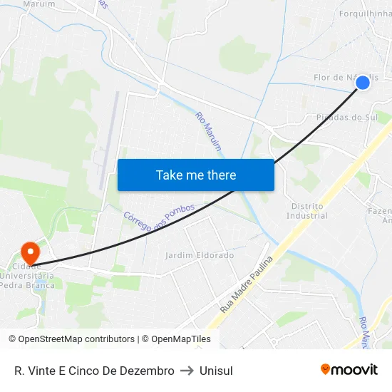 R. Vinte E Cinco De Dezembro to Unisul map