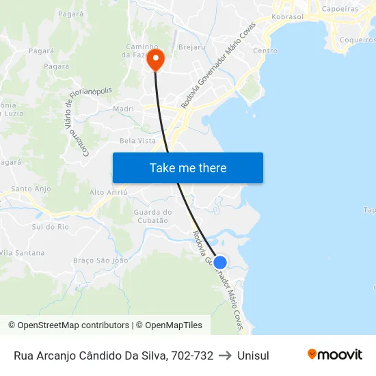 Rua Arcanjo Cândido Da Silva, 702-732 to Unisul map