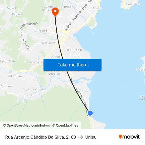 Rua Arcanjo Cândido Da Silva, 2180 to Unisul map