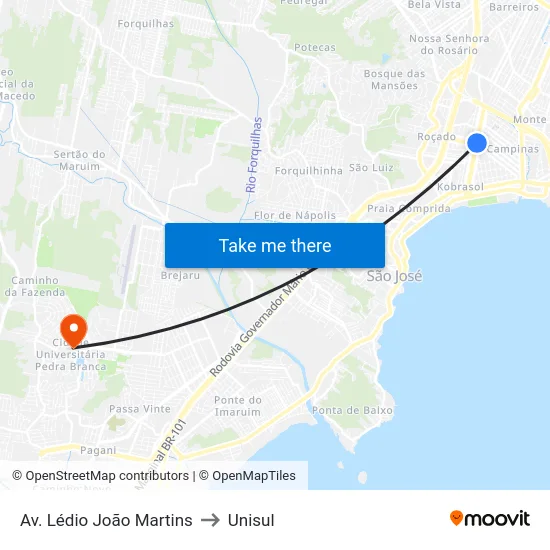 Av. Lédio João Martins to Unisul map