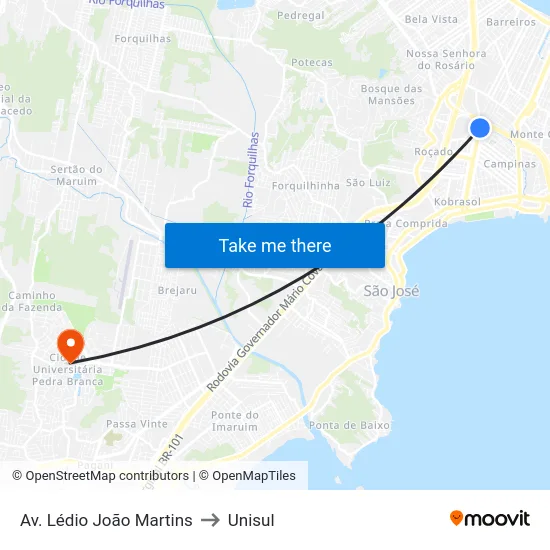 Av. Lédio João Martins to Unisul map