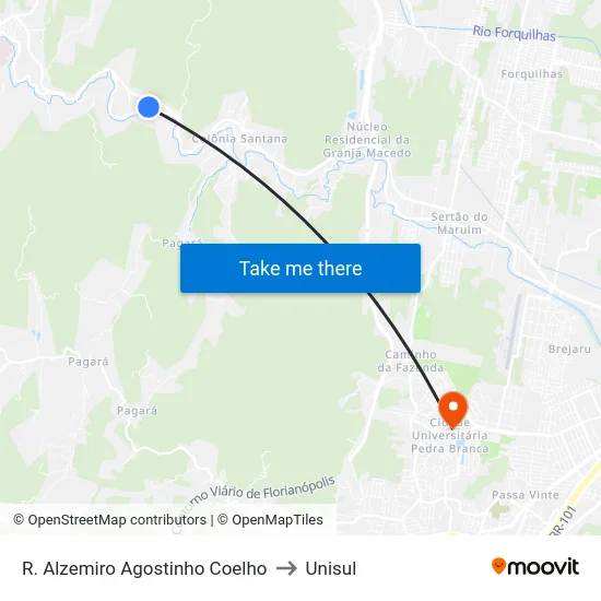 R. Alzemiro Agostinho Coelho to Unisul map