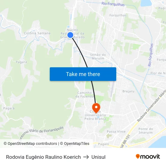 Rodovia Eugênio Raulino Koerich to Unisul map