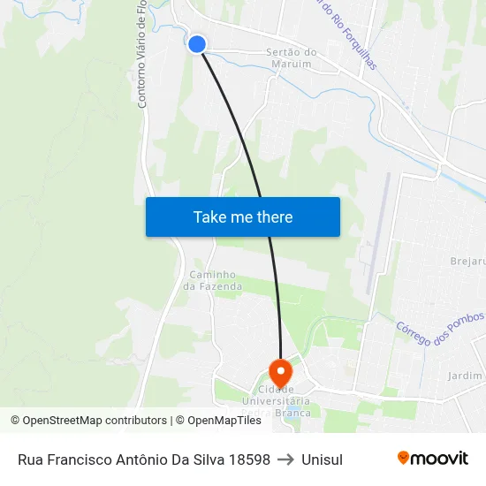 Rua Francisco Antônio Da Silva 18598 to Unisul map