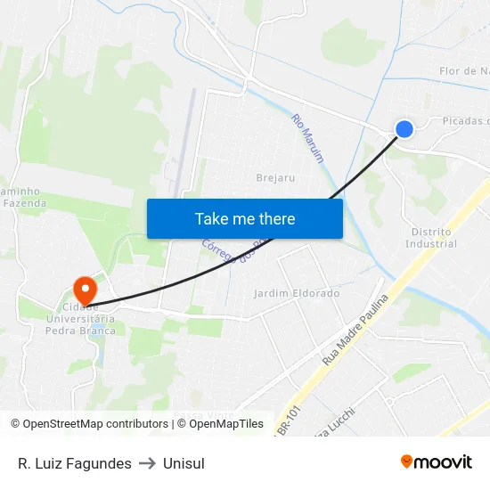 R. Luiz Fagundes to Unisul map