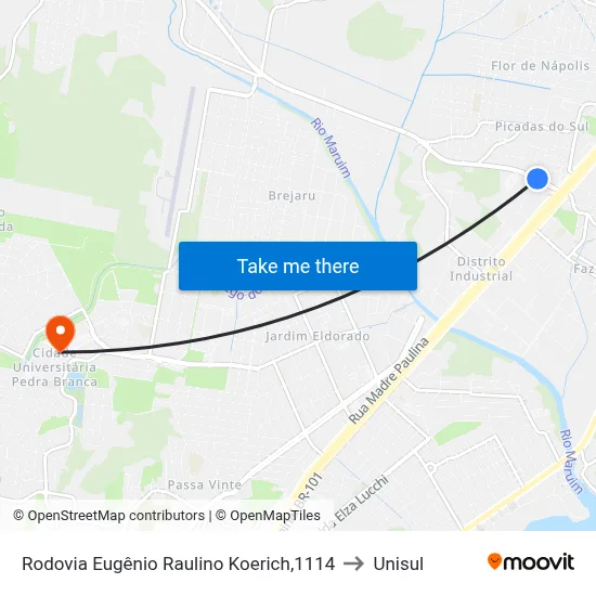 Rodovia Eugênio Raulino Koerich,1114 to Unisul map