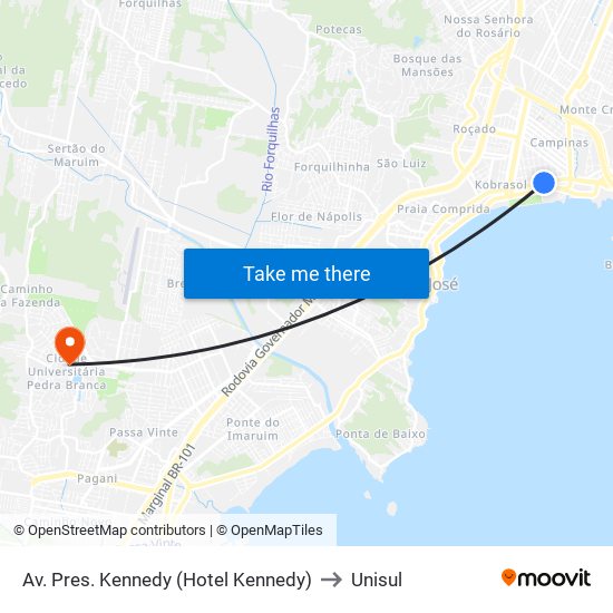 Av. Pres. Kennedy (Hotel Kennedy) to Unisul map