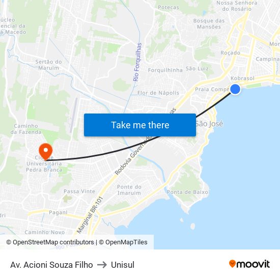 Av. Acioni Souza Filho to Unisul map