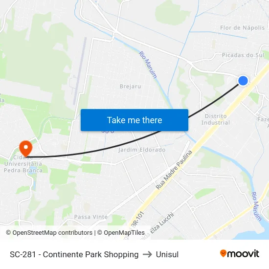 Parada Continente Park Shopping to Unisul map