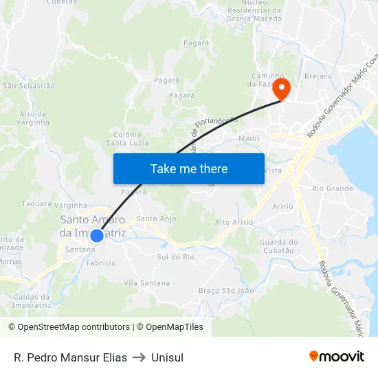R. Pedro Mansur Elias to Unisul map