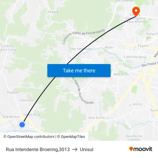 Rua Intendente Broering,3013 to Unisul map