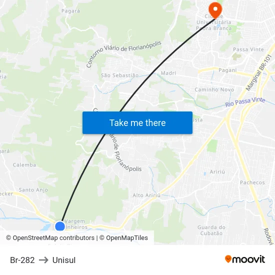 Br-282 to Unisul map