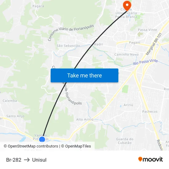 Br-282 to Unisul map