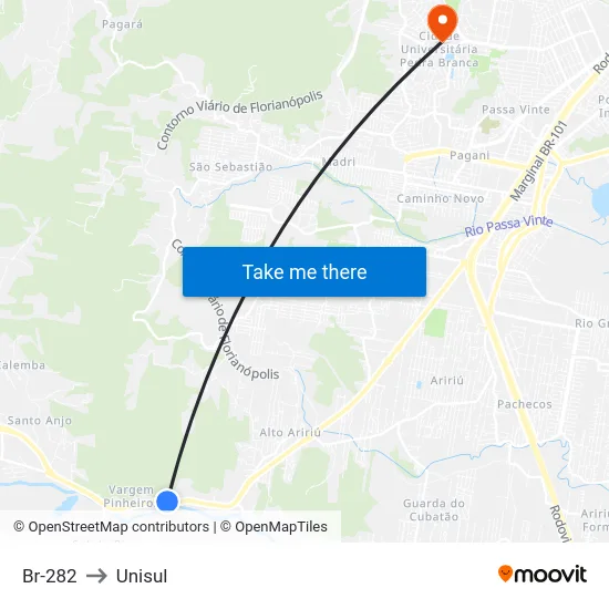 Br-282 to Unisul map