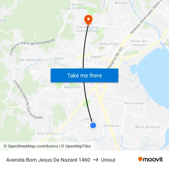 Avenida Bom Jesus De Nazaré 1460 to Unisul map