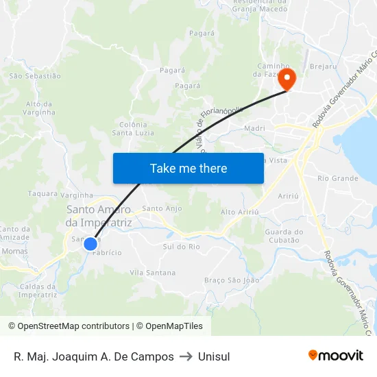 R. Maj. Joaquim A. De Campos to Unisul map