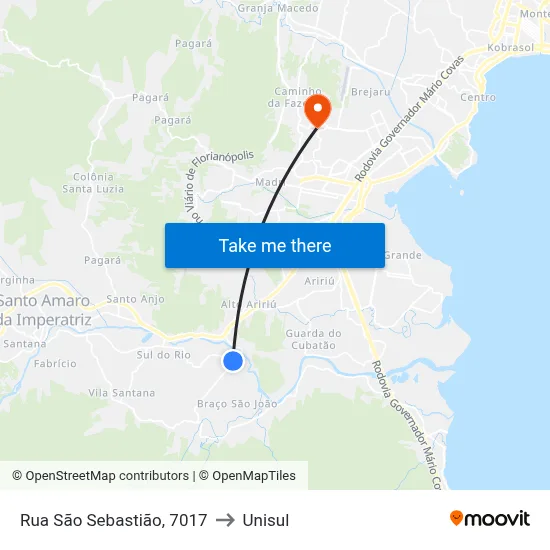 Rua São Sebastião, 7017 to Unisul map