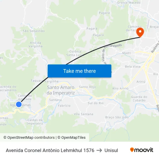 Avenida Coronel Antônio Lehmkhul 1576 to Unisul map