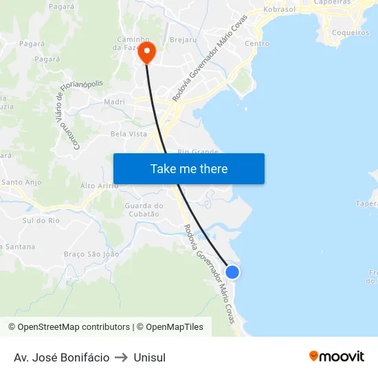Av. José Bonifácio to Unisul map