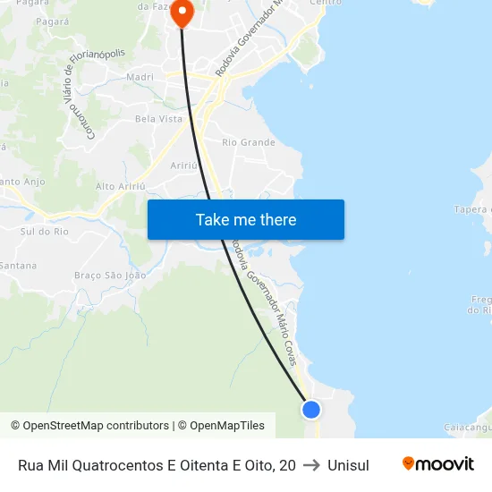 Rua Mil Quatrocentos E Oitenta E Oito, 20 to Unisul map