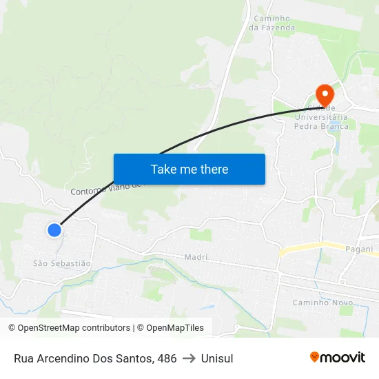 Rua Arcendino Dos Santos, 486 to Unisul map