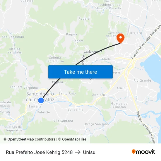 Rua Prefeito José Kehrig 5248 to Unisul map