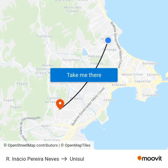 R. Inácio Pereira Neves to Unisul map