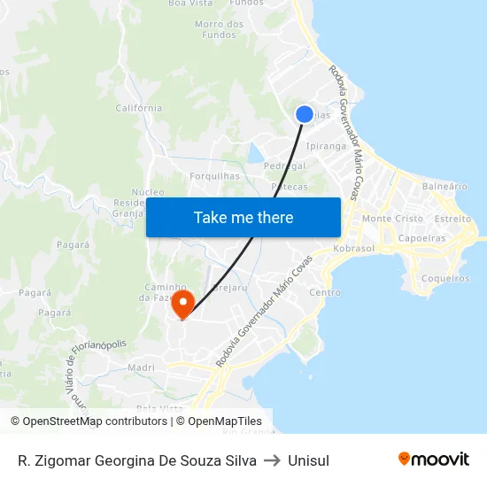 R. Zigomar Georgina De Souza Silva to Unisul map