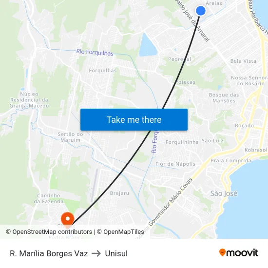 R. Marília Borges Vaz to Unisul map