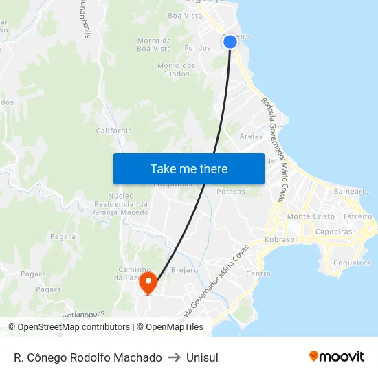 R. Cônego Rodolfo Machado to Unisul map