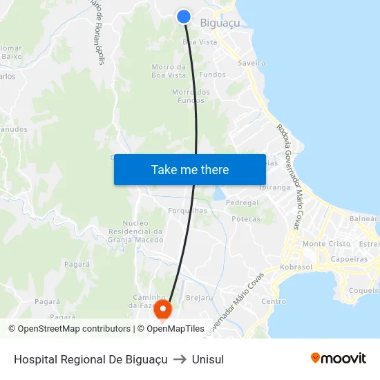Hospital Regional De Biguaçu to Unisul map